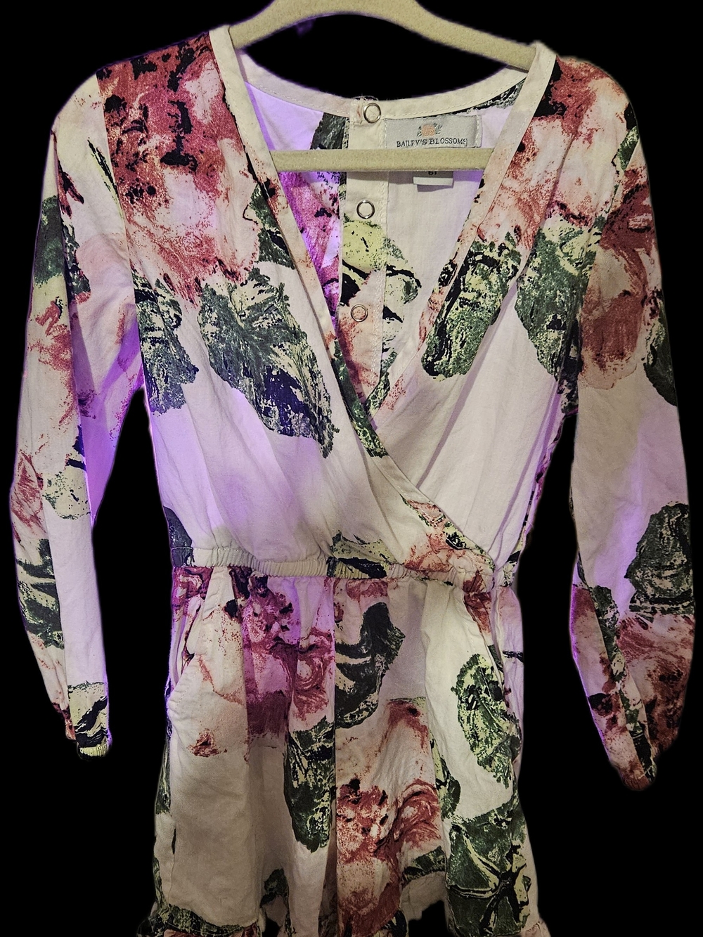 Bailey Blossoms Floral Wrap-Front Baby Bodysuit Romper - Pink & Green